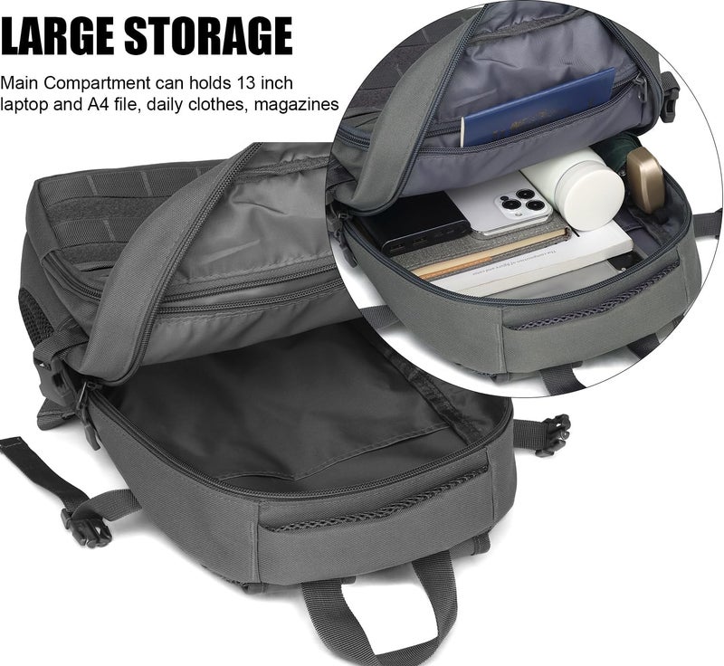 SunForMorning Kids Tactical Backpack Army Molle Bookbag Military Boys Backpack for School, Outdoor, Camping (Includes 2 Patches +1 Carabiner), Grey - Image 4